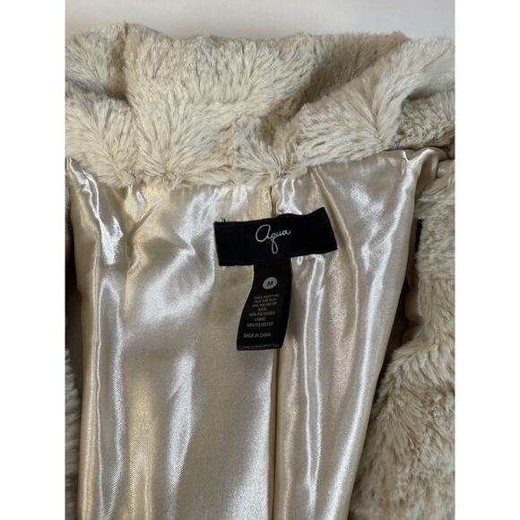 WOMENS AQUA SIZE MEDIUM BEIGE FAUX FUR FLUFFY CAPE SOFT WINTER WARM LINED - Picture 2 of 8